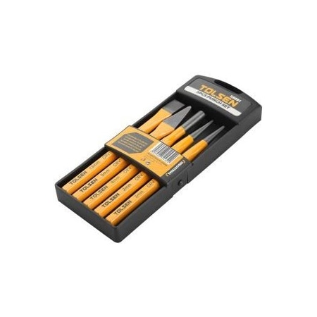 Tolsen 5Pc Punch Set Chrome Vanadium, Powder Coated - Cold, Cape, Pin, Taper, Center 25091